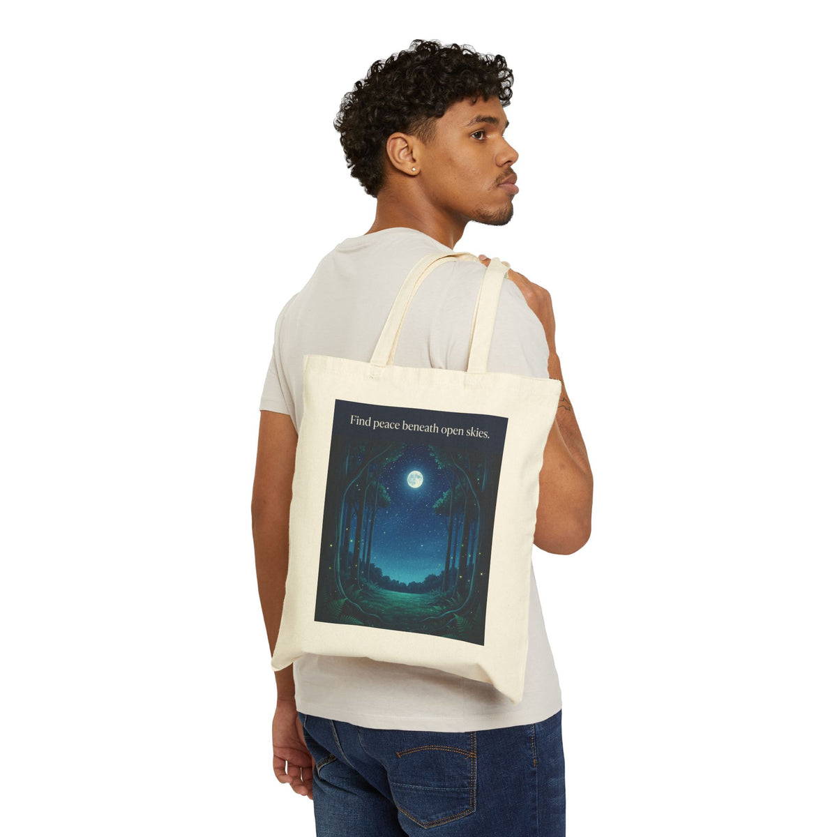 Moonlit Forest Nature Quote Cotton Canvas Tote Bag