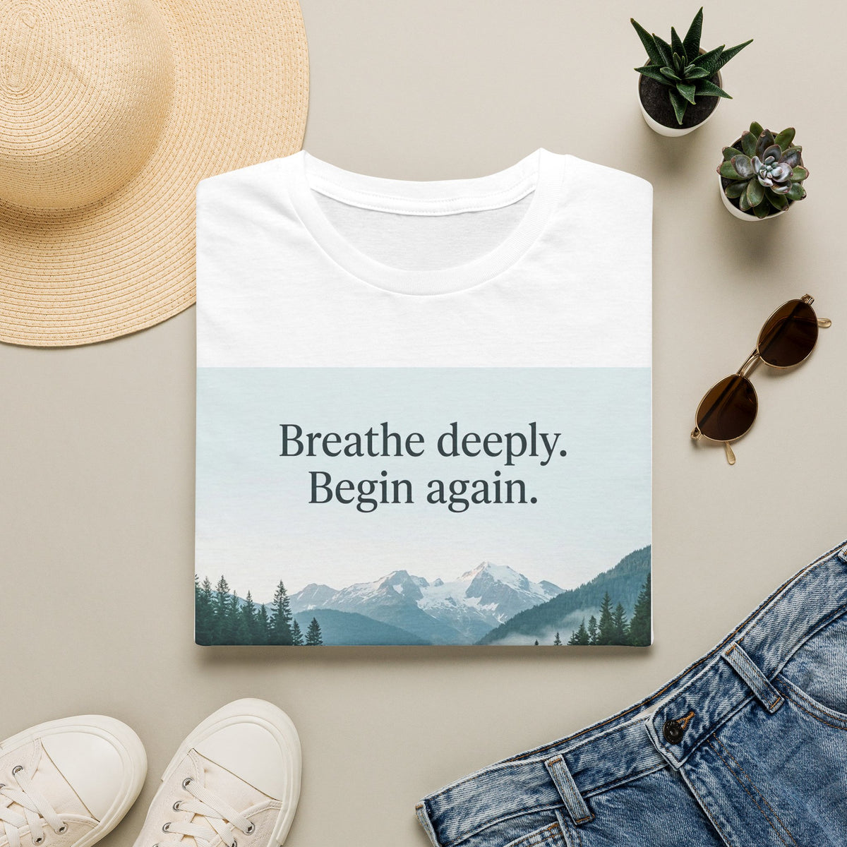 Mountain Lake Nature Quote Unisex Softstyle T-Shirt