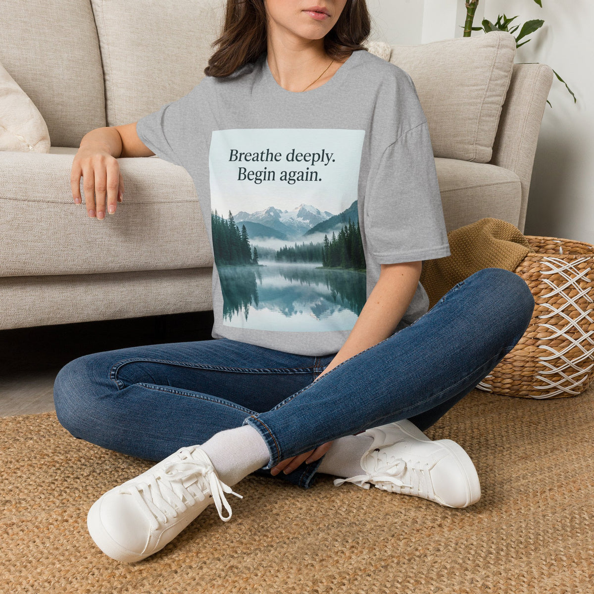 Mountain Lake Nature Quote Unisex Softstyle T-Shirt