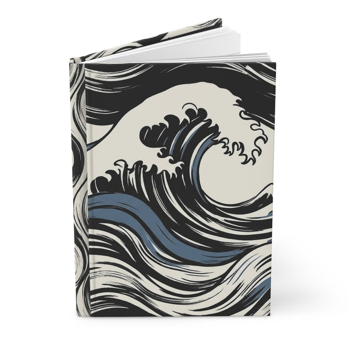 Minimal Ink Waves Hardcover Journal - Matte Lined Notebook