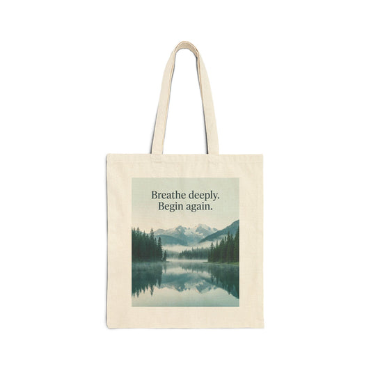 Mountain Lake Nature Quote Cotton Canvas Tote Bag