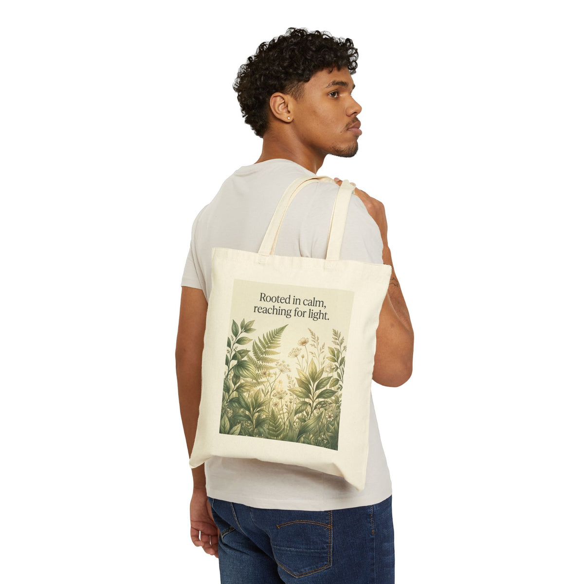 Botanical Meadow Nature Quote Cotton Canvas Tote Bag