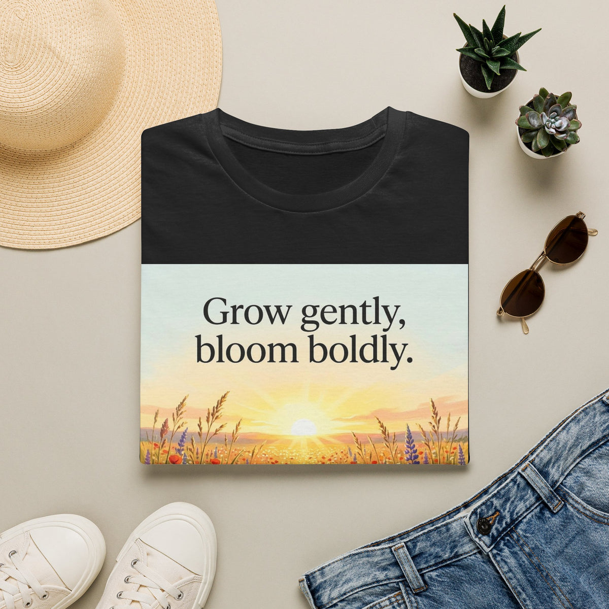 Wildflower Sunrise Nature Quote Unisex Softstyle T-Shirt