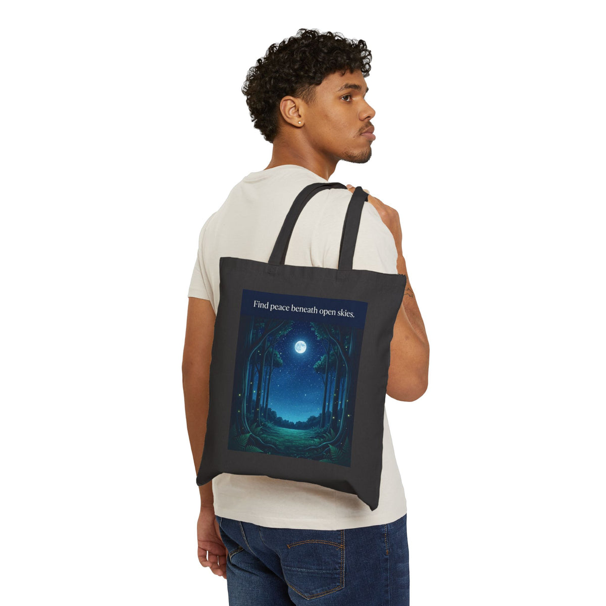 Moonlit Forest Nature Quote Cotton Canvas Tote Bag