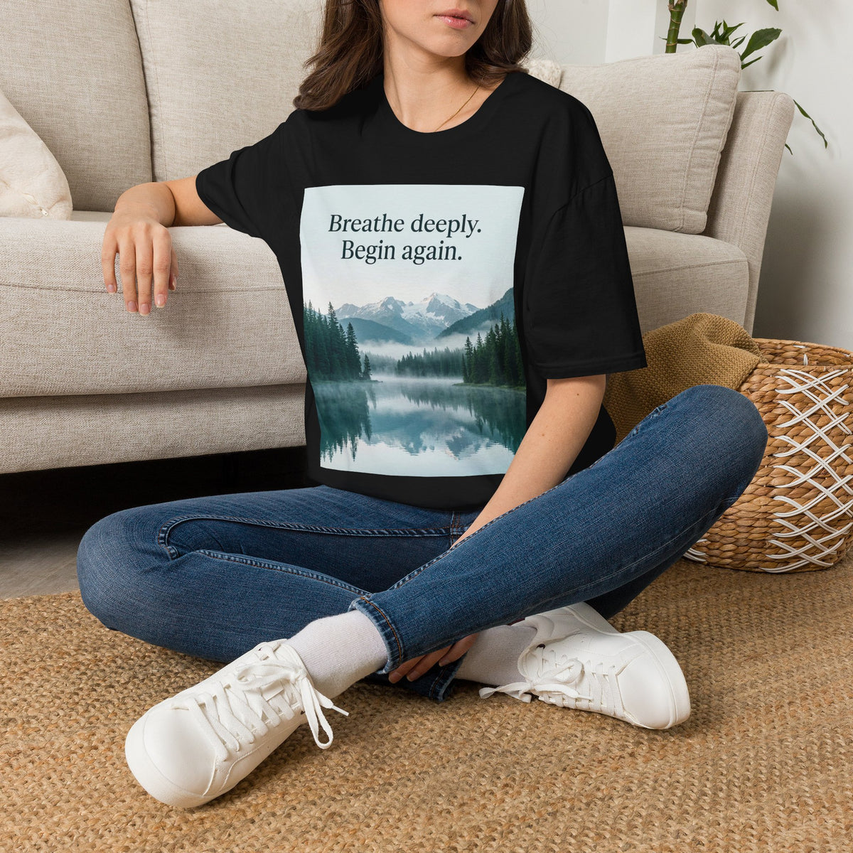 Mountain Lake Nature Quote Unisex Softstyle T-Shirt