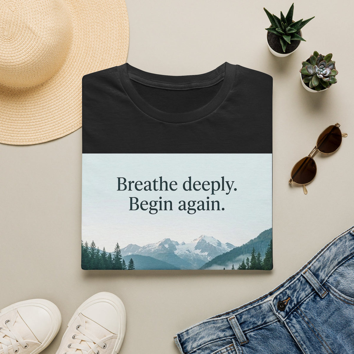 Mountain Lake Nature Quote Unisex Softstyle T-Shirt