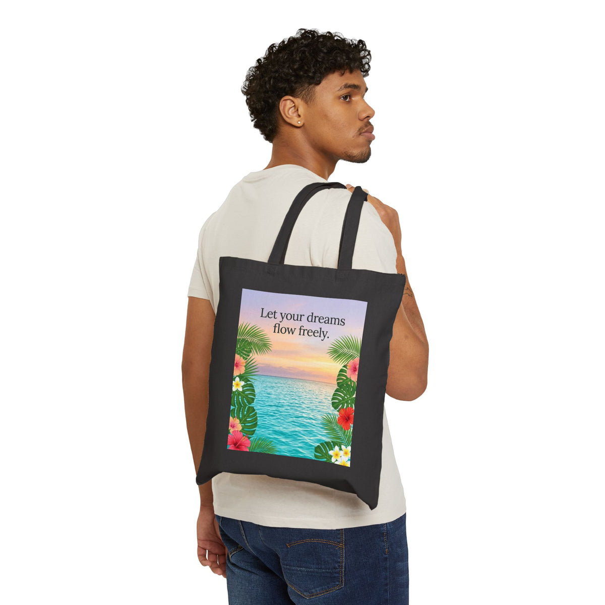 Tropical Ocean Nature Quote Cotton Canvas Tote Bag