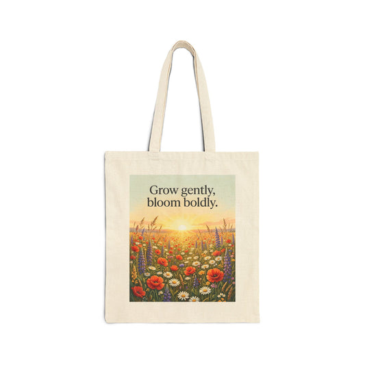 Wildflower Sunrise Nature Quote Cotton Canvas Tote Bag