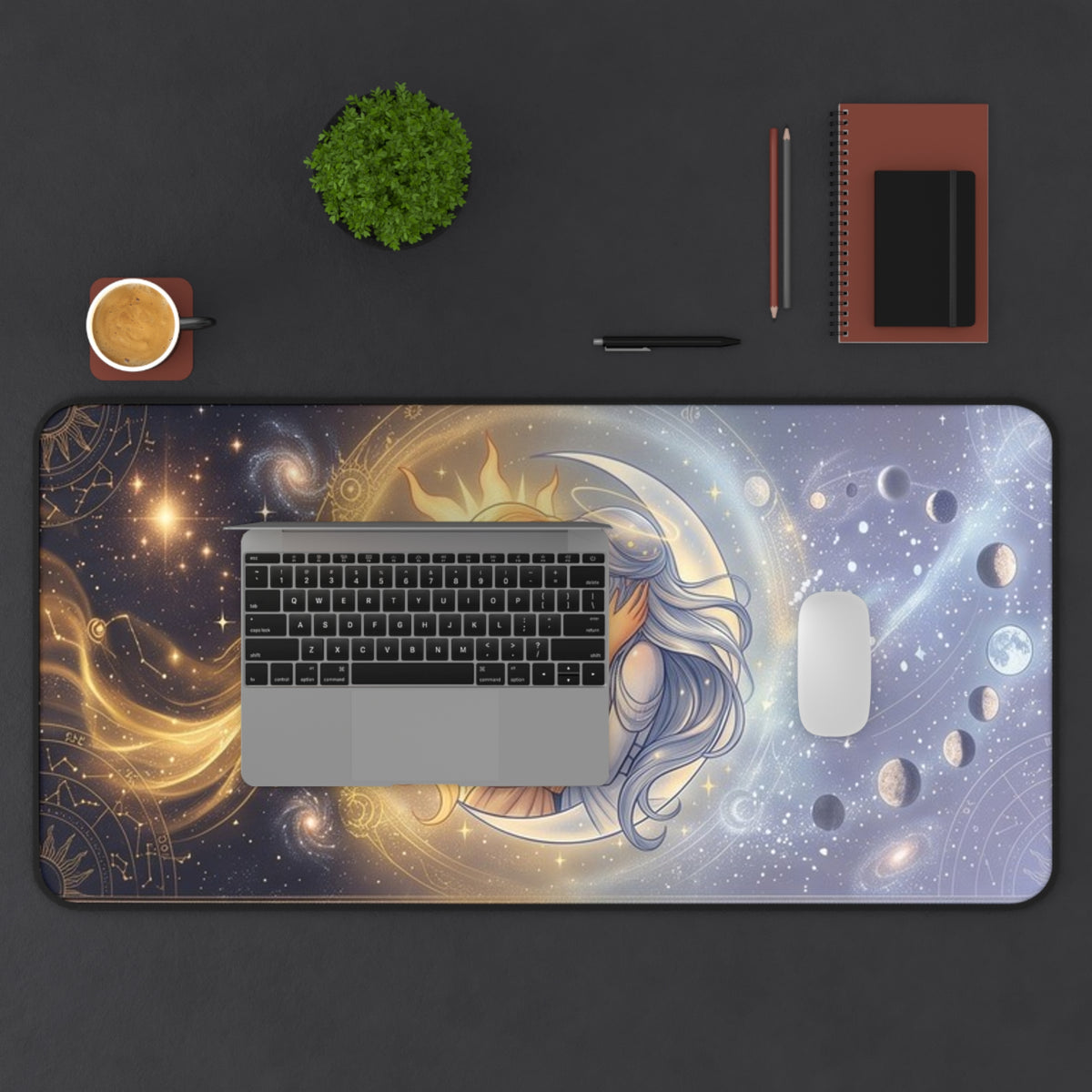 Celestial Balance Desk Mat – Sun & Moon Fantasy Gaming Mouse Pad