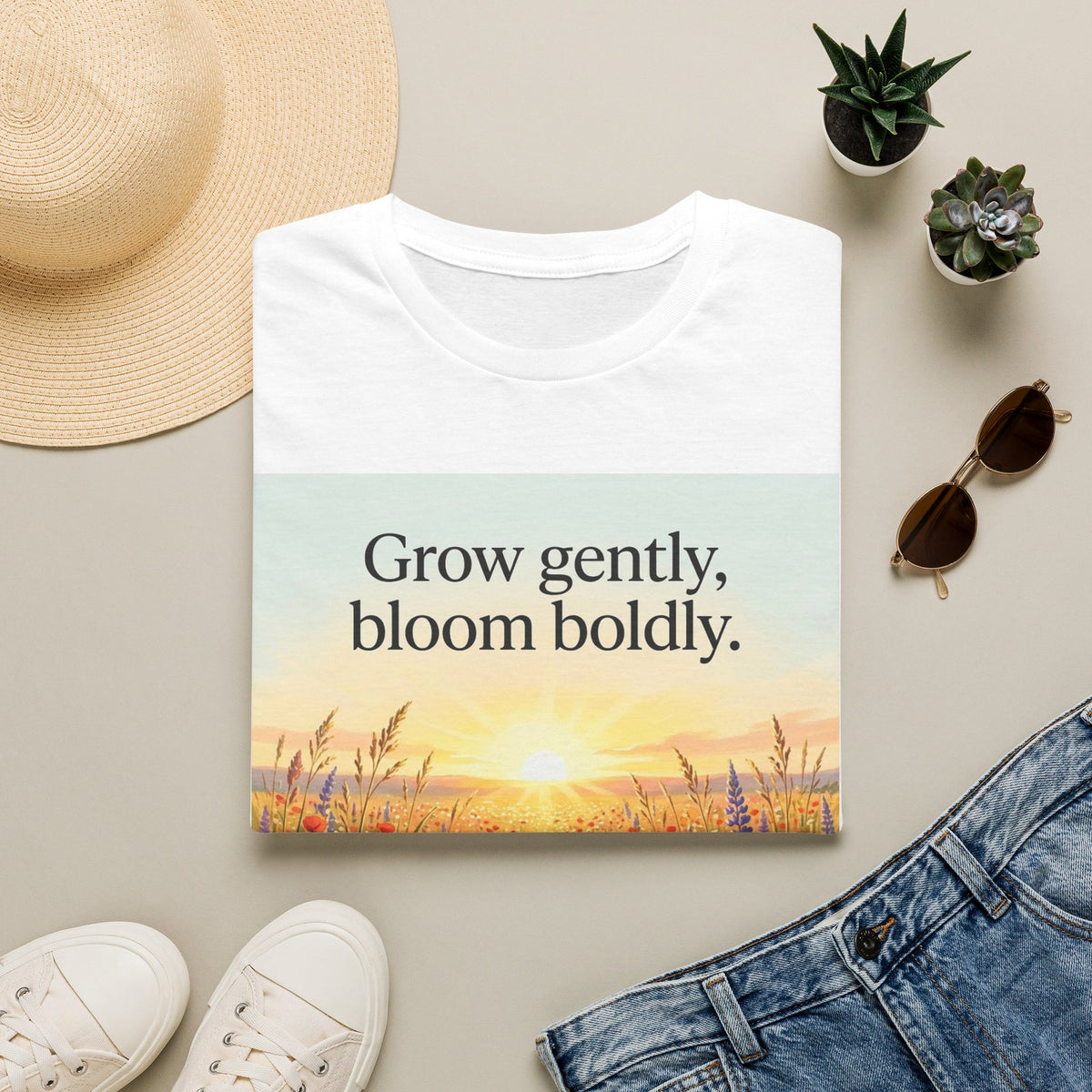 Wildflower Sunrise Nature Quote Unisex Softstyle T-Shirt