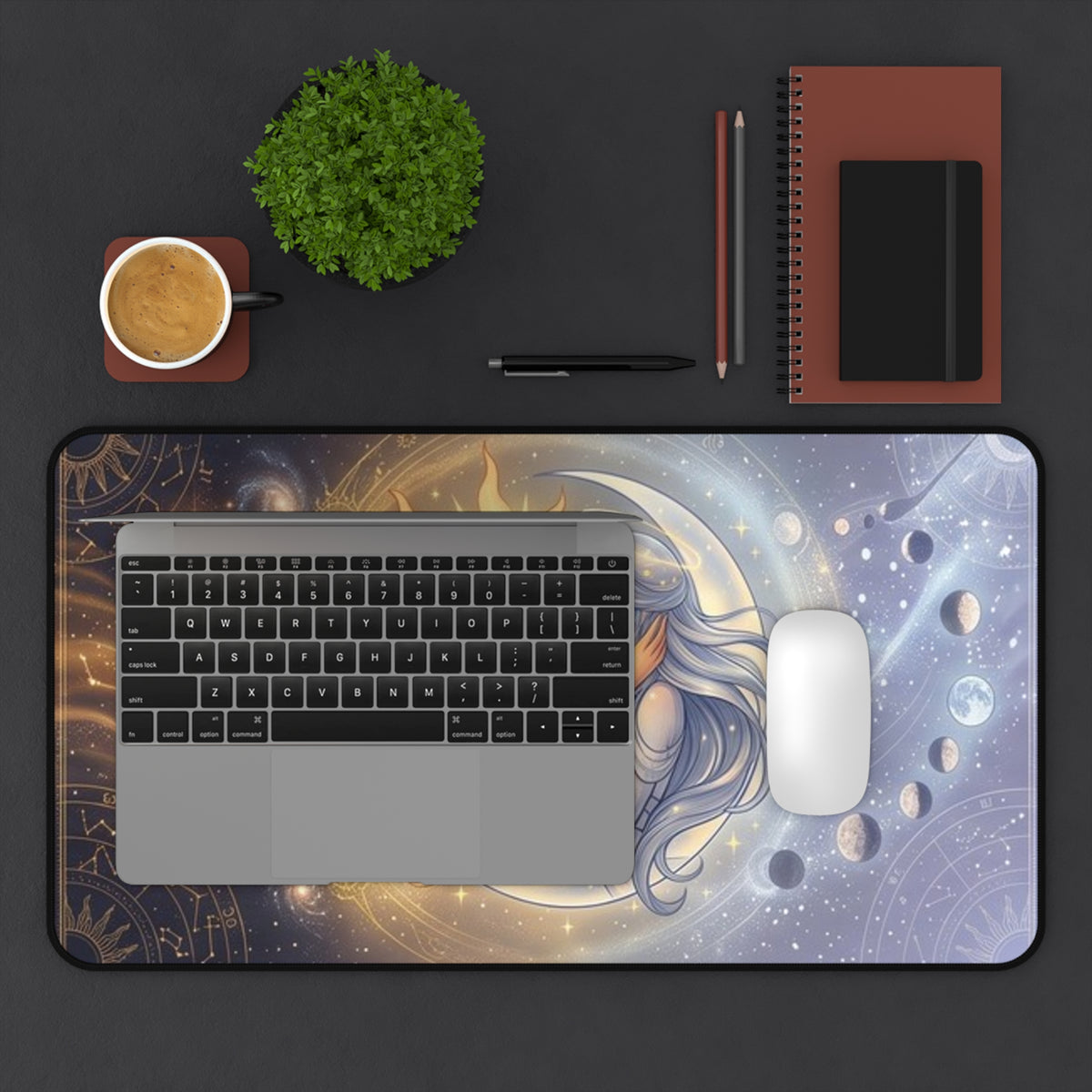Celestial Balance Desk Mat – Sun & Moon Fantasy Gaming Mouse Pad