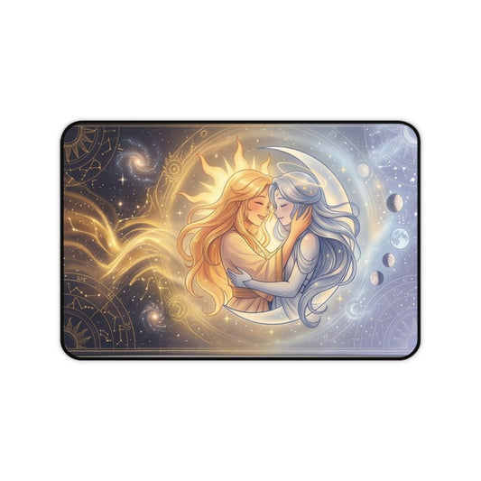 Celestial Balance Desk Mat – Sun & Moon Fantasy Gaming Mouse Pad