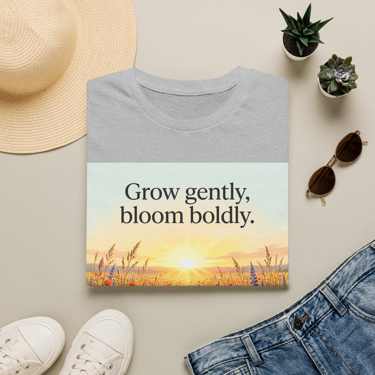 Wildflower Sunrise Nature Quote Unisex Softstyle T-Shirt