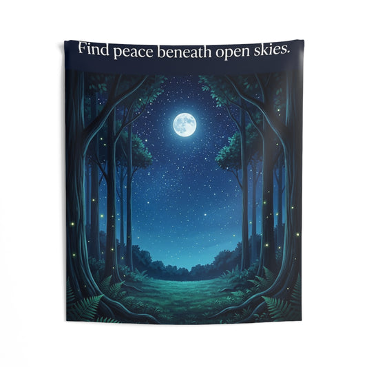 Moonlit Forest Nature Quote Wall Tapestry