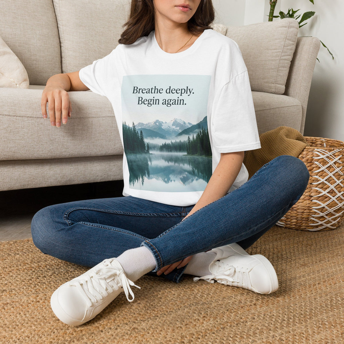 Mountain Lake Nature Quote Unisex Softstyle T-Shirt