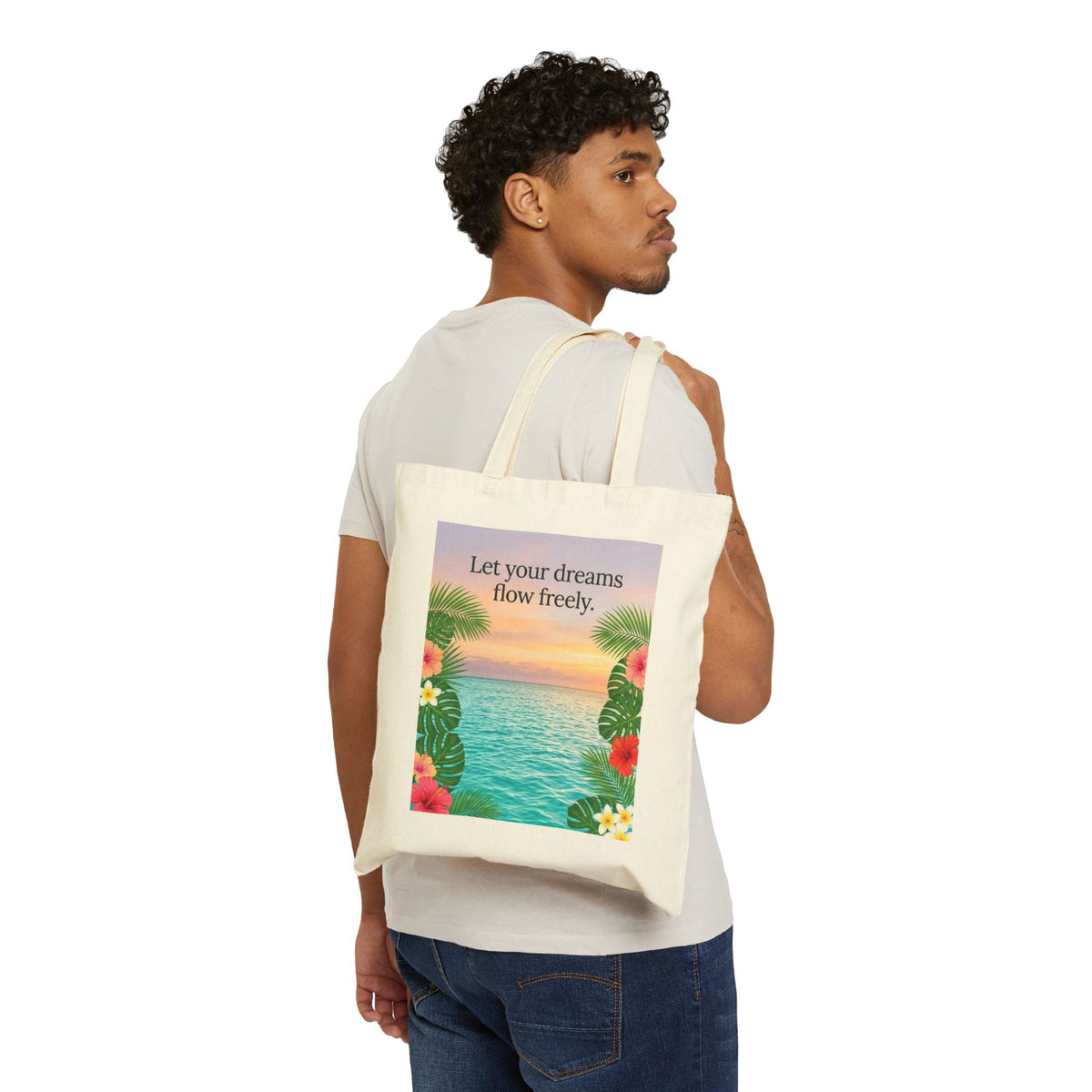 Tropical Ocean Nature Quote Cotton Canvas Tote Bag