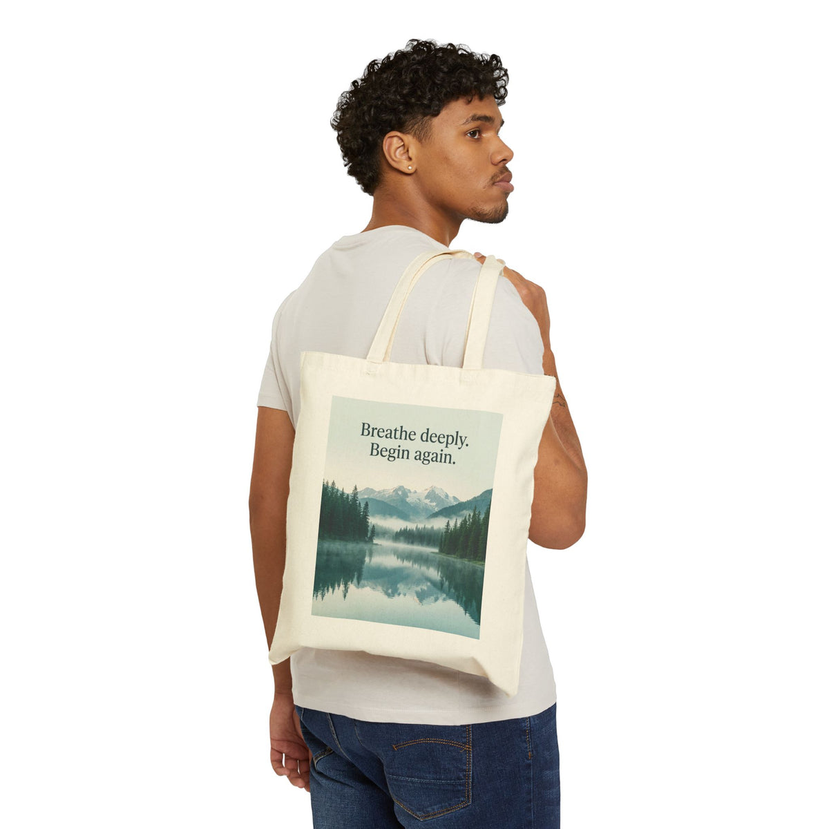 Mountain Lake Nature Quote Cotton Canvas Tote Bag