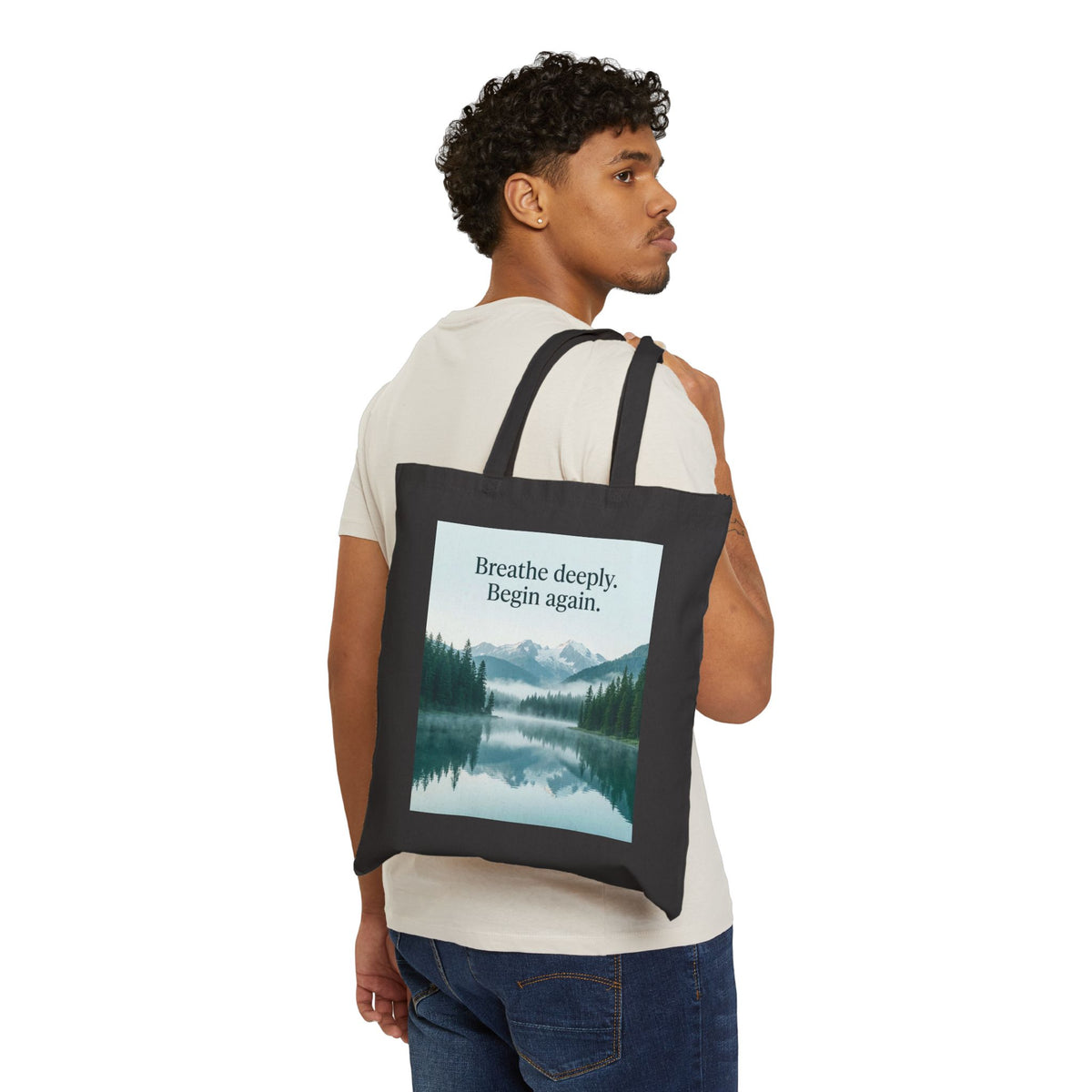 Mountain Lake Nature Quote Cotton Canvas Tote Bag